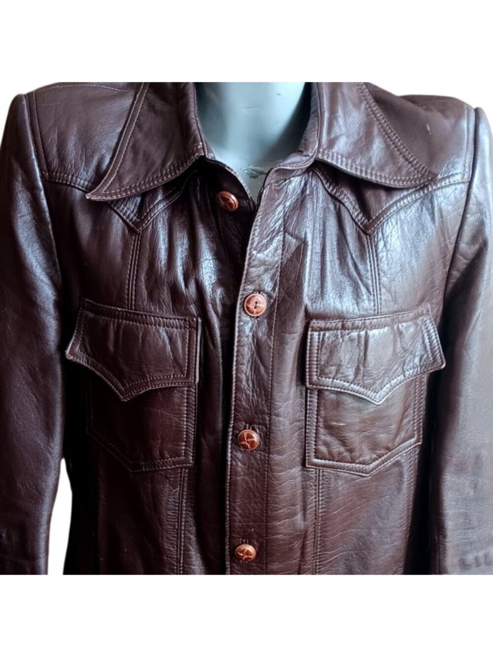 Vintage Mexican Cowboy Jacket Large 44 1970's Goya Genuine Leather Brown Western